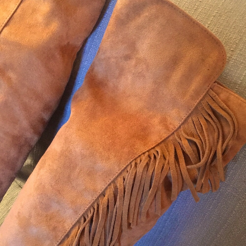 Women's Tan Fringe Knee-High Boots - Picture 2 of 9